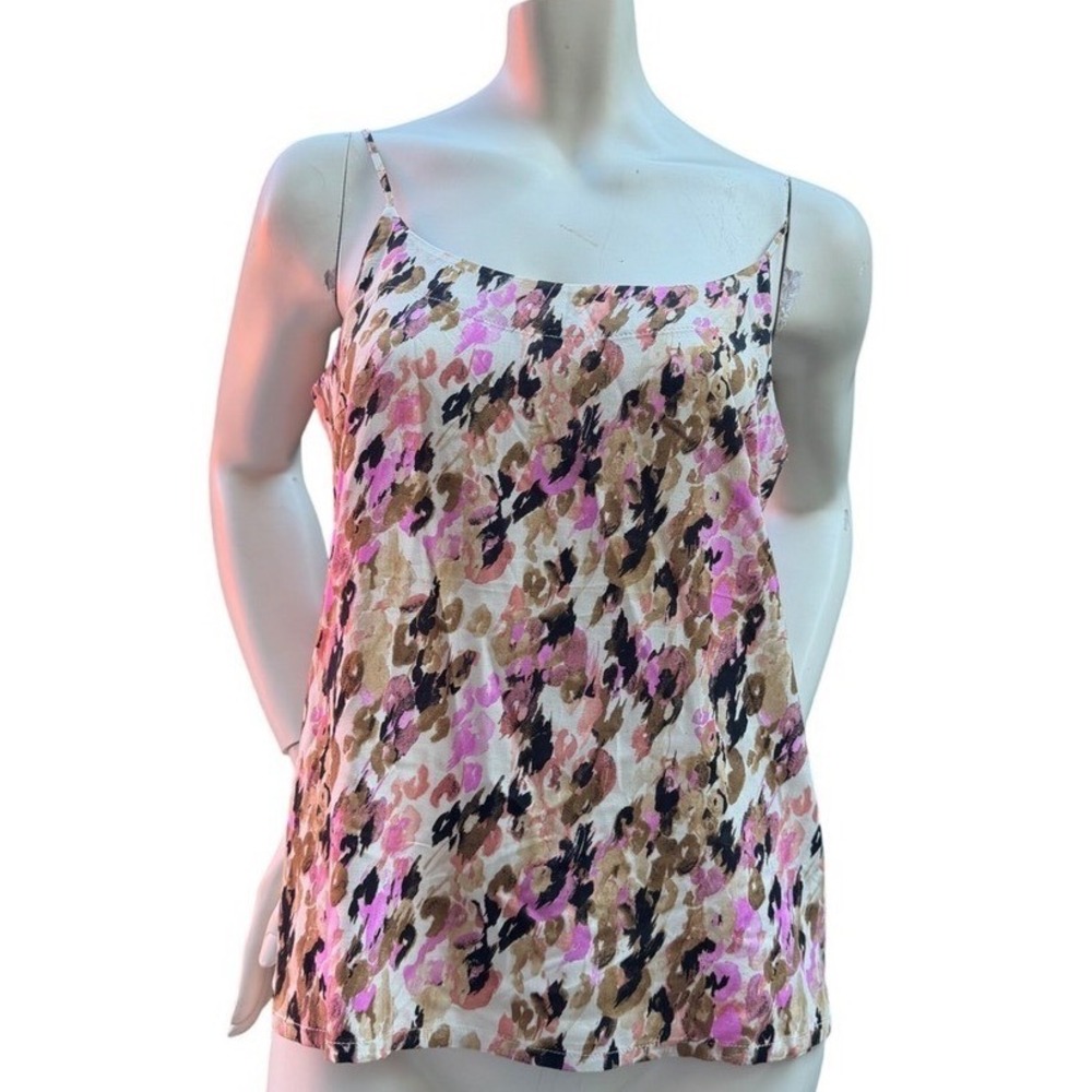 Vero Moda Abstract Print Tank Top Flowy Spaghetti Strap Pink Brown Beige Sz L